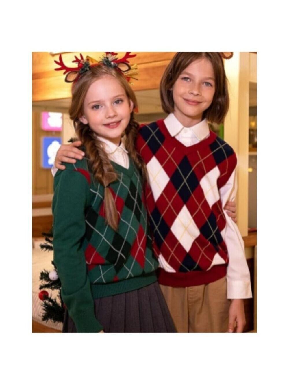 BOBOYOYO Argyle Sweater Vest 100% Cotton V-Neck Vest Kids